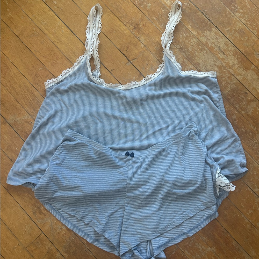 Victoria's Secret Blue Pajama Set with White Lace